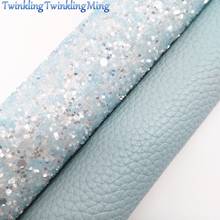 BLUE Glitter Fabric, Litchi Faux Leather Fabric, Synthetic Leather Sheet For Bows  A4 Size 8"x11"  Twinkling Ming XM120 2024 - buy cheap