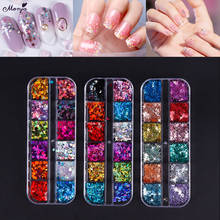 Monja 12 Grids/Box Mixed Color Heart Shape Nail Art Glitter Flake Natural Sparkly Sequins 3D Decal Decorations Nails Accessories 2024 - buy cheap