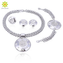 Fashion New Big African Wedding Bridal Costume Jewelry Sets Silver Color Big Pendant Crystal Necklace Earrings Sets For Women 2024 - buy cheap