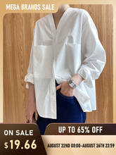 Goplus blusa feminina com decote em v, camisa vintage, estilo coreano, blusa azul e branca, homem, blusa branca c10659 2024 - compre barato