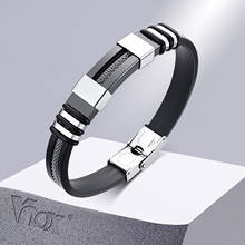 Vnox Stainless Steel Bracelet Men Wrist Band Black Grooved Rudder Silicone Mesh Link Insert Punk Wristband Stylish Casual Bangle 2024 - купить недорого