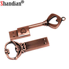 Shandian chaveiro de cobre em forma de coração, pendrive e flash drive de metal 4gb 16gb 32gb 64gb, presente de casamento 2024 - compre barato