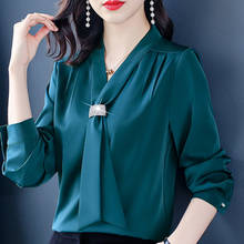 Long Sleeve Chiffon Blouse Shirt Blouse Women Blusas Mujer De Moda 2021 Diamond Bow V-Neck Office Blouse Women Tops Blusa E264 2024 - buy cheap