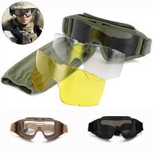 Óculos militar tático, com 3 lentes de tiro, para airsoft, paintball, combate, motocicleta, à prova de vento 2024 - compre barato