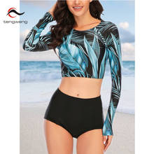 Tengweng Long Sleeve Rash Guard Swimwear for Women Print Surfing Top 2 Pieces Suit Rash Guard UPF50+ Beachwear Bathing Suit 2022 2024 - buy cheap