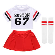 Girls Red Cheerleader Costume Kids Pleated Skirt Set Dance Show Stage Performance Children Competition Cheer School Team Uniform 2024 - buy cheap