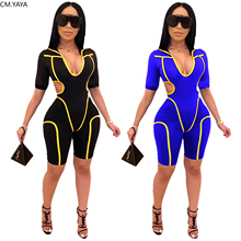 CM.YAYA Summer Women Playsuits Jumpsuits V-Neck Short Sleeve Street Rompers Sexy Night Club Party Bandage One Piece Outfits 2024 - buy cheap