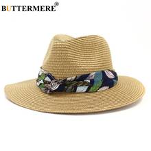 Женская соломенная шляпа BUTTERMERE, пляжная шляпа с принтом, летняя повседневная шляпа цвета хаки с широкими полями 2024 - купить недорого