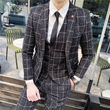 Wedding Dress For Man Suits Slim Fit Plaid Suits New Man Jackets+Pants 2 pieces High Quality Men Smart Casual Suits Blazer 2024 - buy cheap