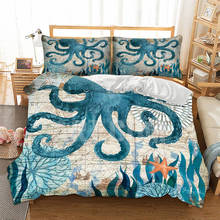 3D Starfish,Seaweed Duvet Cover+pillow Case Print Octopus Winter Home Bedding Set King Size Breathable Quilt Cover Set Blue  AQ 2024 - buy cheap