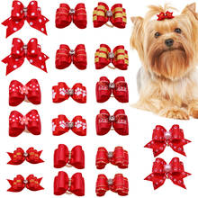 10pcs/lot Hand-made Small Hair Bows For Dog Rubber Band Cat Hair Bowknot Boutique Valentine's day Dog Grooming Pet Accessories 2024 - buy cheap