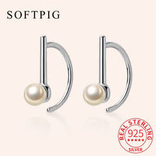 SOFTPIG Real 925 Sterling Silver Pearl Hoop Earrings For Fashion Women Party Fine Jewelry Geometric Accessories Drop Shipping 2024 - buy cheap