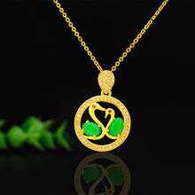 Colgante de cisne tallado a mano de Calcedonia verde Natural, joyería de moda, collar para hombres y mujeres, accesorios de regalo 2024 - compra barato