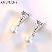 ANENJERY Silver Color Elegant Geometric Triangle Zircon Wedding Earrings For Bridal Engagement Pearl Jewelry Accessories S-E244 2024 - buy cheap