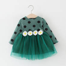 Хлопковое платье для девочек, с длинным рукавом, в горошек 2024 - купить недорого