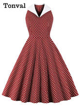 Tonval Turn-Down Collar Sleeveless Polka Dot Vintage Rockabilly Dresses for Women 2022 Summer A-Line Cotton Retro Dress 2024 - buy cheap
