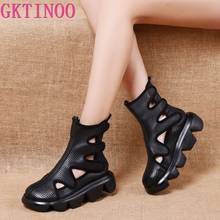 GKTINOO 2022 Summer Women Ankle Boots Handmade Genuine Leather Hollow out Sandals Wedge Women's Shoes Soft Bottom Women Boots 2024 - buy cheap