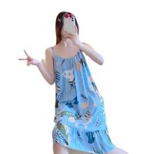 Sling Nightdress Fashion Style Lotus Leaf Cartoon Printed Thin Cute Sweet Lingerie Girl Sexy Home Sleepwear Viscose Nightdress 2024 - buy cheap