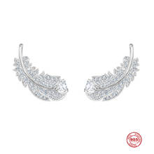 2020 Fashion Charm Sterling Silver Original 1:1 Replica, White Light Feather Elegant Stud Earrings Women Luxury Jewelry Gifts 2024 - buy cheap