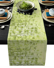 Linen Burlap Table Runner Green Bamboo Leaves Kitchen Table Runners for Dinner Holiday Party Wedding Events Decor 2024 - buy cheap