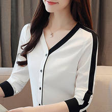 Blusa De gasa De manga larga para Mujer, camisa blanca con cuello en V, para oficina, A878, 2021 2024 - compra barato