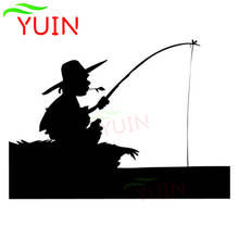 Cartoon Fisherman Fishing Decal Fashionable Body Window Decoration PVC Waterproof Sunscreen Car Sticker Black/White/Red/Laser 2024 - buy cheap