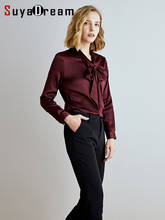 SuyaDream шелковые блузки для женщин 95% шелк 5% спандекс однотонный бант воротник офисная шикарная блузка рубашка 2020 элегантная рубашка 2024 - купить недорого