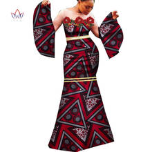 Bintarealwax Moda Africana mujeres vestido Dashiki Sexy Ankara vestido para fiesta de Organza blanco ropa Slim vestido largo WY283 2024 - compra barato