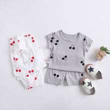 2Pcs Newborn Infant Baby Girl Clothes Set Round Neck Cherry Printed Tops +Shorts Outfit Clothes Suit  Infant Boy Clothes Summer 2024 - buy cheap