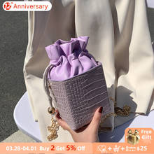 Purple Drawstring Mini Handbags Women Small Square Shoulder Bag Fashion PU Leather Ladies Chain Mini Crossbody Bags Clutch Purse 2024 - buy cheap