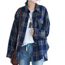 BPlus Size Blouses For Women 4XL-6XL Loose Cardigan Plaid Blouse Woman Shirts Button Turn Down Full Color Block Tops Thin Coats 2024 - buy cheap