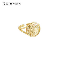 ANDYWEN 925 Sterling Silver 2020 Gold Round Girl Face Resizable Ring Adjustable Luxury Rock Punk 2020 European Jewelry 2024 - buy cheap