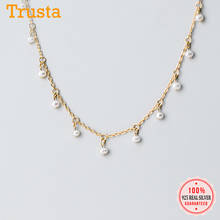 Trustdavis colar de clavícula feminino, colar elegante e minimalista com pérolas genuíno 925 de prata esterlina para mulheres, joias para casamento e presente da1221 2024 - compre barato