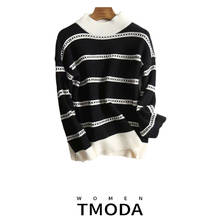 TMODA 2019 Knitted Women's Solid Loose Knit Plus Size White Sweaters Pullover Ladies Autumn Winter Striped Sweaters Jumpers 2024 - buy cheap