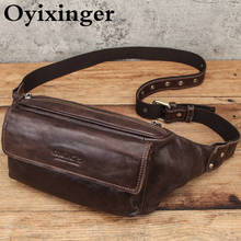 Oyixinger Men's Waist Bag New Genuine Leather Coffee Bag Fashion Cowhide Men Chest Pouch Small Outdoor Bags Phone Bag Male 2022 2024 - buy cheap