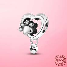 Real 925 Sterling Silver Sparkling Paw Print & Heart Charm Pet Beads Fit Original Pandora Bracelet Bangle For Women DIY Jewelry 2024 - buy cheap