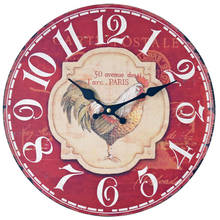 Relógio de parede grande vermelho retrô, estilo vintage, chique, desenho, pau, cozinha, decoração para casa, mural, presente, fz816 2024 - compre barato