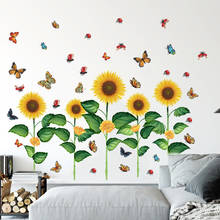 New Sunflower Fence Wall Stickers Self-adhesive Butterfly Wall Decals Vinyl Wallpaper Art Mural Livingroom Bedroom Decoration 2024 - buy cheap