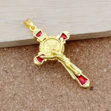 2pcs /lots Red Enamel Saint Benedict Medal Cross Crucifix religion Pendants Jewelry DIY Fit Pendant necklace 28.5x56.2mm 2024 - buy cheap