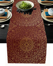 Toalha de mesa moderna de luxo, padrão dourado vermelho toalha de mesa para sala de jantar festa de casamento decoração de tecido 2024 - compre barato