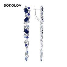 Long drop earrings with stones in silver SOKOLOV with colorless and blue cubic zirconia fashion jewelry 925 women's male, long earrings 2024 - buy cheap