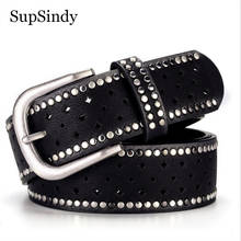 SupSindy Woman Leather Belt Punk Pin Buckle Vintage Rivets Luxury Designer Original Belts for Women Jeans Waistband Female Strap 2024 - buy cheap
