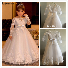 Lace Applique Flower Girls Dress Kid's Party Prom White First Communion  Pageant Clothing for Baby 2024 - buy cheap