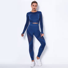 Conjunto de yoga sem costura conjunto de roupas de ginástica de secagem rápida terno de fitness manga longa colheita superior cintura alta esporte leggings 2 pc conjunto 2024 - compre barato