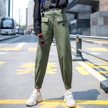 Размера плюс женские штаны карго Дамская мода длина по щиколотку эластичный пояс Уличная Брюки женские повседневные спортивные брюки для бега 2024 - купить недорого