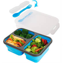 Fiambrera Bento plegable de silicona de 1100ML, Kit de fiambrera ecológica plegable de 3 compartimentos, caja de almuerzo sin BPA, contenedor de alimentos para microondas 2024 - compra barato