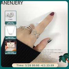 Anenjery 925 prata esterlina vintage anéis simples para mulher geométrica rhomboid índice aberto dedo anel S-R399 2024 - compre barato