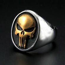 Mens Gold/Silver Color Stainless Steel Punisher Skull Rings Cool Skull Signet Ring Male Gothic Punk Ring Christmas Party Gift 2024 - buy cheap