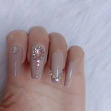 24pcs latest candy long ballet handmade crystal diamond fake nails sexy light brown 2024 - buy cheap