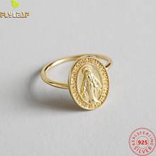 Flyfolha-anéis de prata esterlina 100% para mulheres, joia pingente dourada da virgem religiosa, aberta de marca, alta qualidade 925 2024 - compre barato